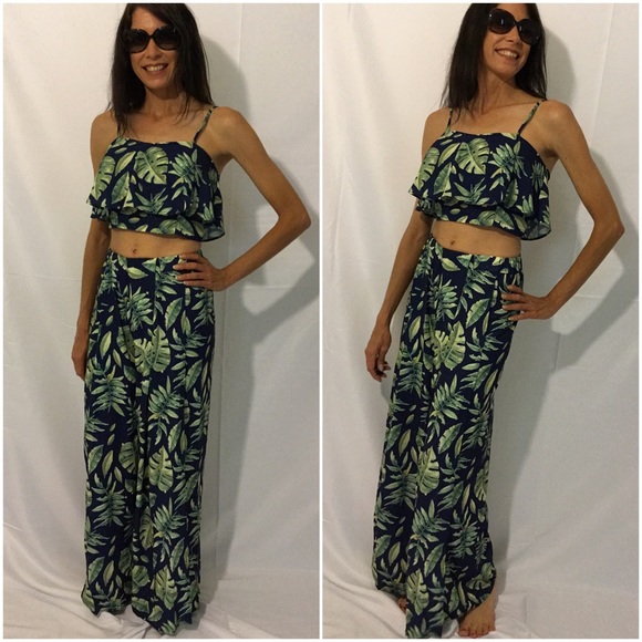 Pants - Printed Crop Top Pant Suit
